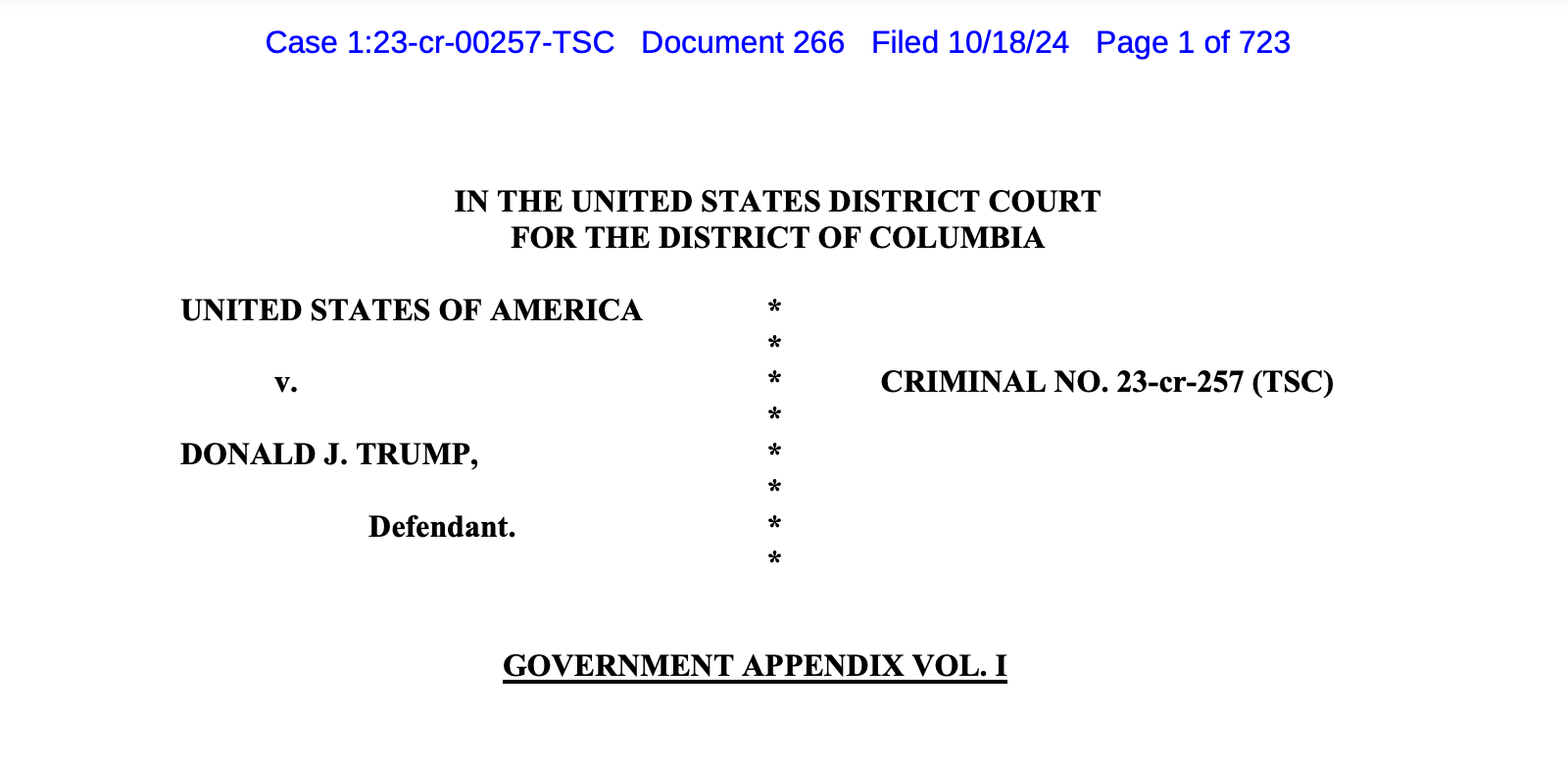 Special Counsel Jack Smith’s 1889-Page Appendix of Evidence in Trump Federal Election Interference Case