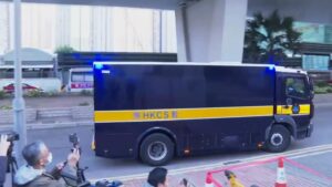 Prison van carrying Jimmy Lai arrives in Hong Kong court as verdict is due