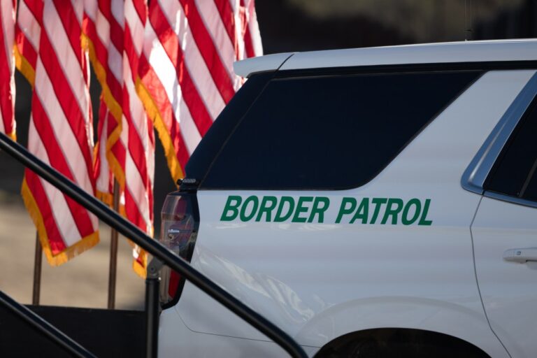 A border patrol vehicle during a press conference with United States Secretary of Homeland Security Kristi Noem, at the Mexico-United States border wall on Wednesday, Feb. 4, 2026, in Nogales.