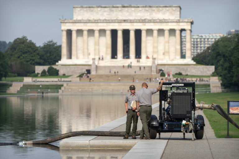 Crews are again draining Lincoln Memorial Reflecting Pool
